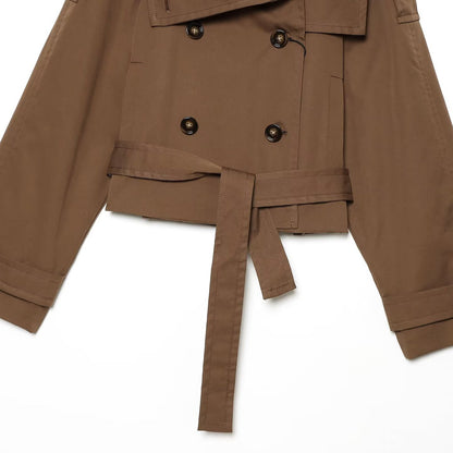 Women's Short Trench Coat in Cropped Cut with Double-Breasted Button Placket and Waist Belt EVA-US