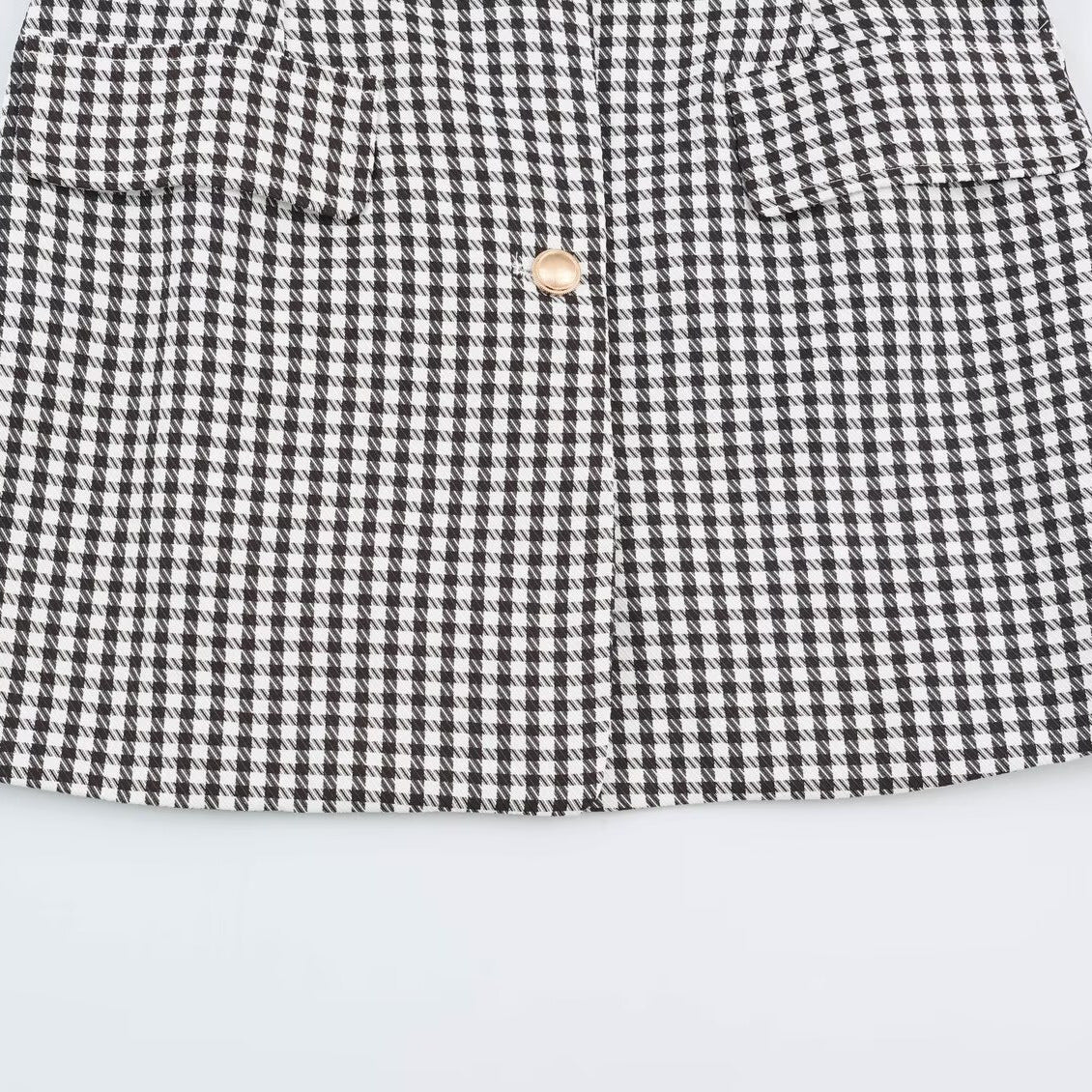 Women Oversized Blazer in Houndstooth Pattern with Balloon Sleeves and Patching Pockets EVA-US