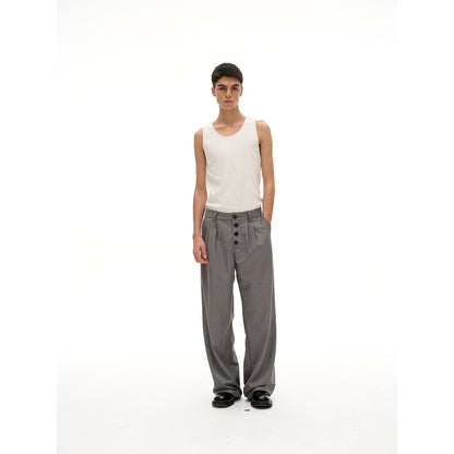 Women's Wide High-Waist Pleated Trousers with Distinctive Button Placket EVA-US