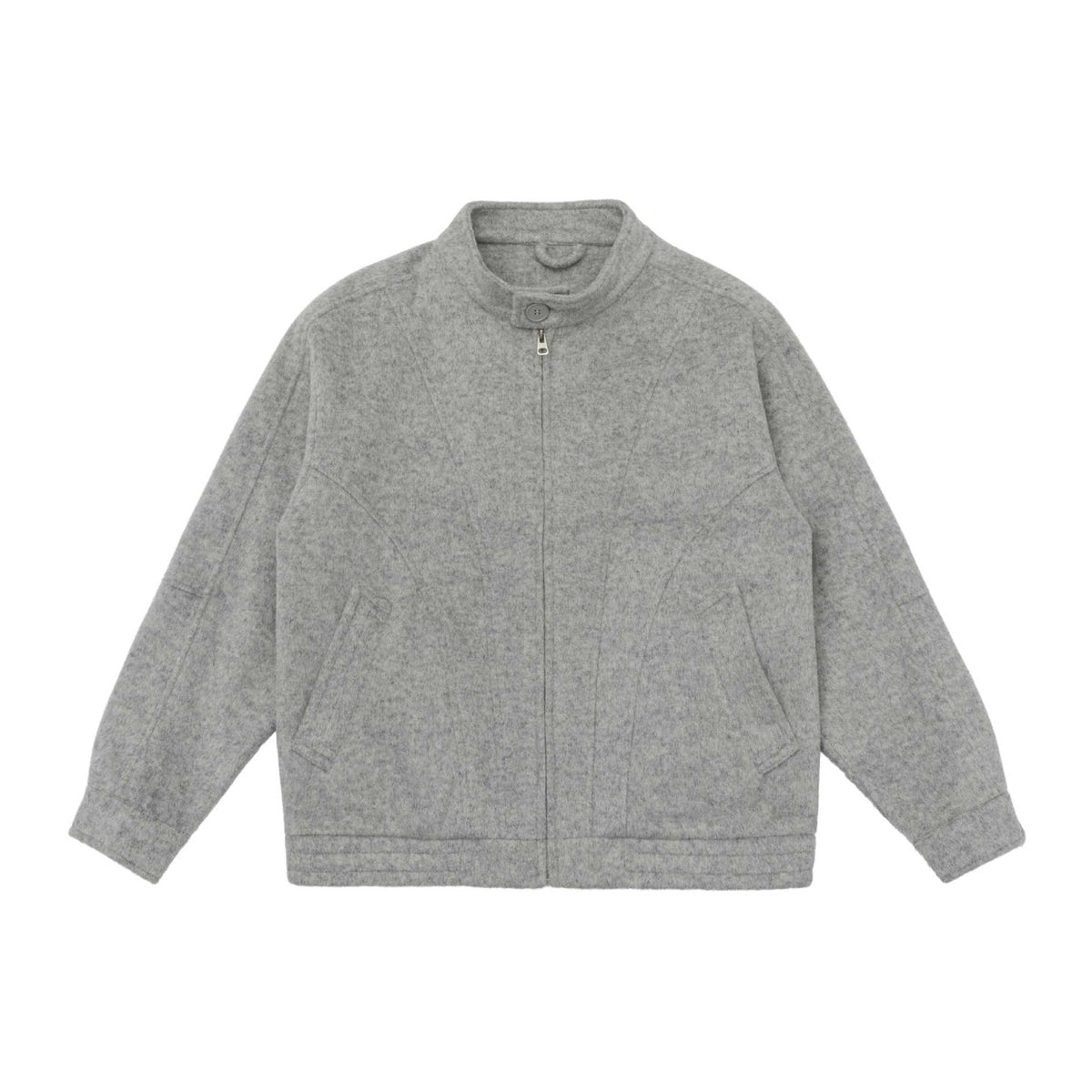 Unisex Slim Fit Wool Blend Blouson Jacket with High Stand Collar and Concealed Zipper EVA-US
