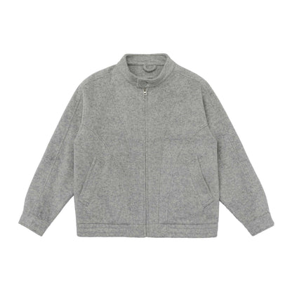 Unisex Slim Fit Wool Blend Blouson Jacket with High Stand Collar and Concealed Zipper EVA-US