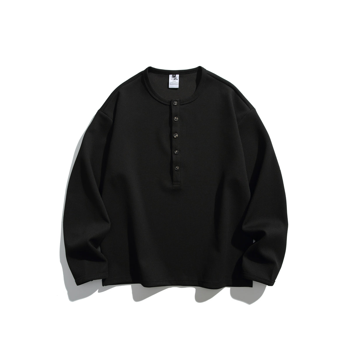 Unisex Waffle Knit Henley Shirt with Button Placket and Round Neck EVA-US