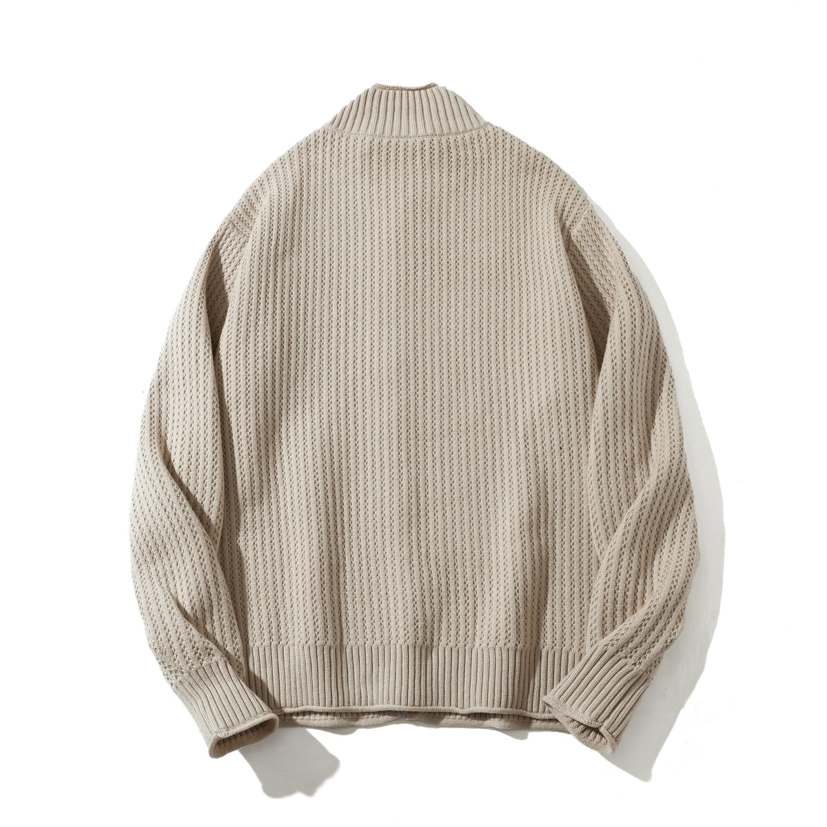 Unisex Structured Zip Sweater with High Ribbed Collar and Pearl Pattern EVA-US
