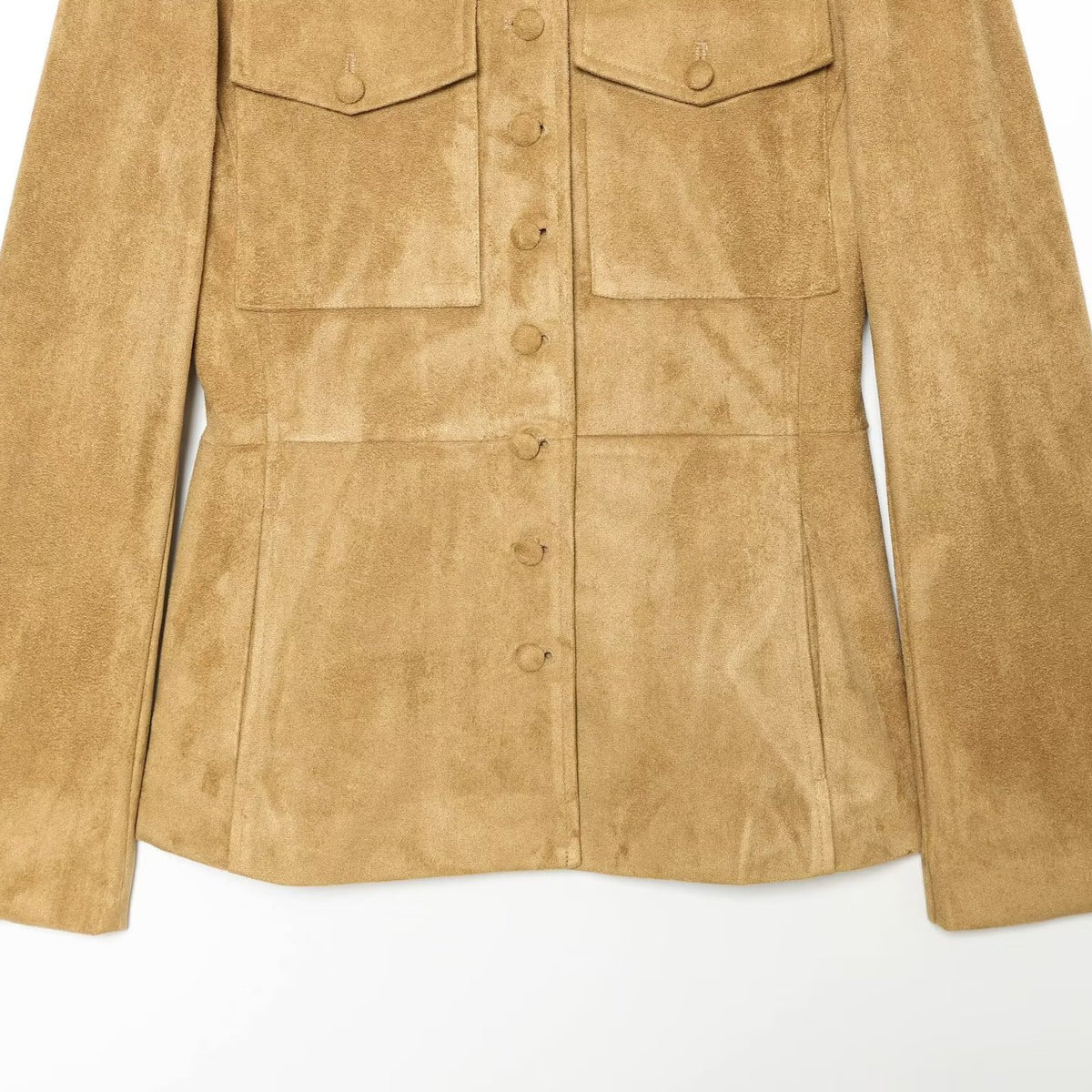 Women's Tailored Suede-Look Jacket in Military Style with Stand-up Collar and Shoulder Straps EVA-US
