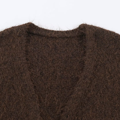 Women's Oversized Knit Coat with V-Neck, Cozy Boucle Look and Patch Pockets EVA-US