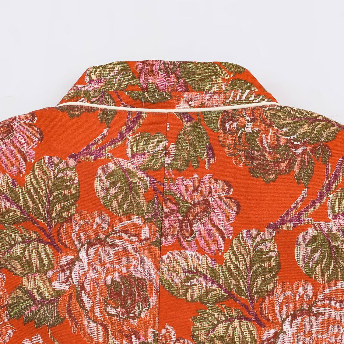 Women's short blazer in brocade jacquard with stand-up collar and piped edge EVA-US