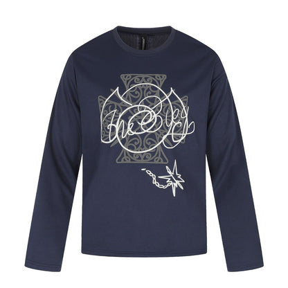 Women's Long Sleeve Round Neck Shirt with Decorative Print EVA-US