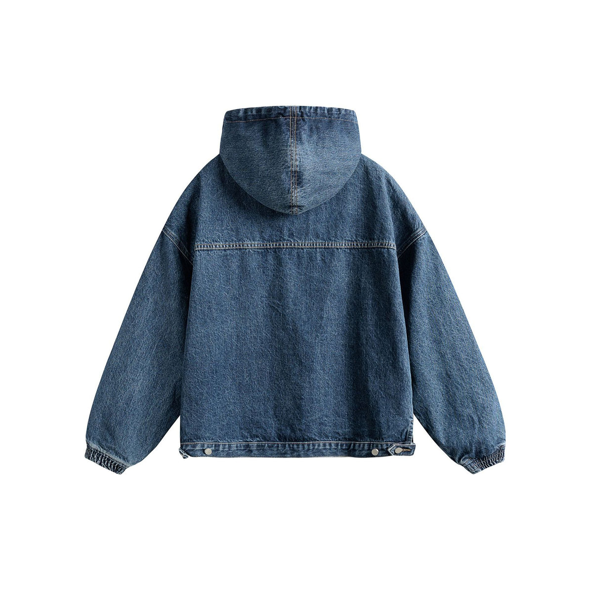 Unisex Oversize Denim Hoodie with Half Zip, Kangaroo Pocket and Drawstring EVA-US