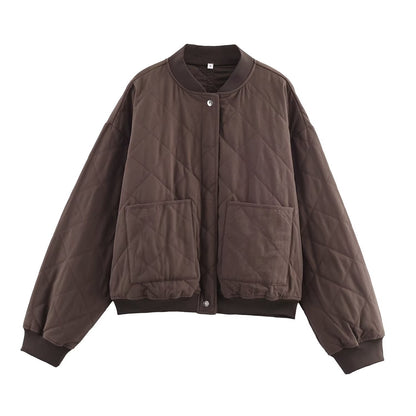 Women Oversized Quilted Blouson with Raglan Sleeves and Patch Pockets EVA-US