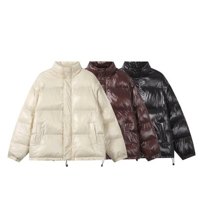 Unisex Shiny Boxy Quilted Oversized Puffer Jacket with High Stand-up Collar EVA-US