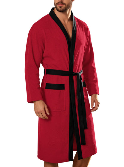 Men's lightweight cotton kimono bathrobe with waffle texture and patch pockets EVA-US