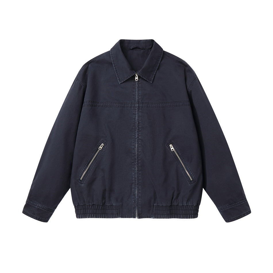 Men's short jacket in boxy cut made of canvas with diagonal zip pockets and elastic hem EVA-US