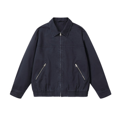 Men's short jacket in boxy cut made of canvas with diagonal zip pockets and elastic hem EVA-US