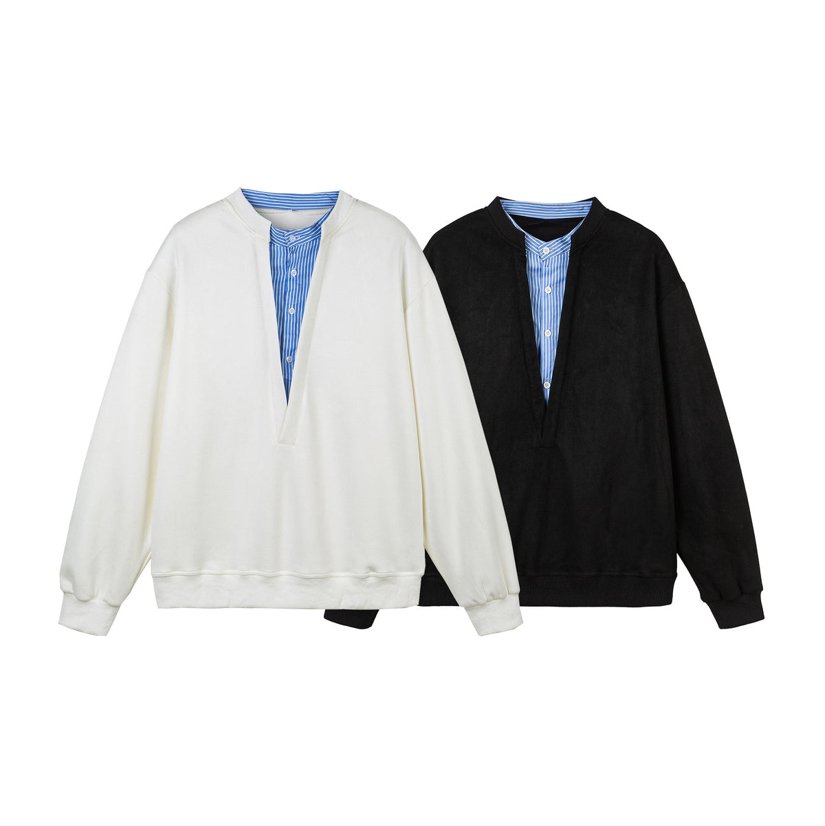 Women Cropped Oversized Sweatshirt with Integrated Blouse Insert and V-Neck EVA-US