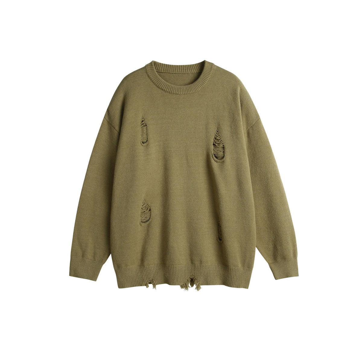 Unisex Oversize Knit Sweater with Destroyed Detail and Ribbed Cuffs EVA-US