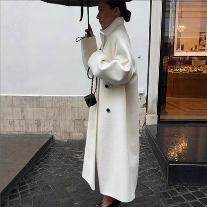 Women's Maximal Coat in clean-cut cocoon style with high stand-up collar EVA-US