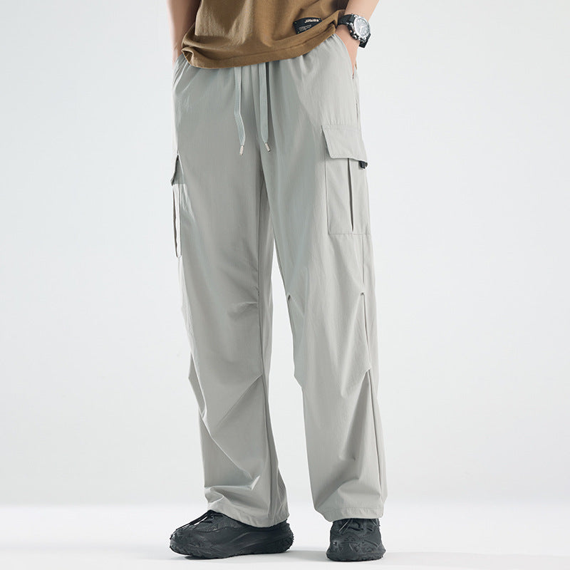 Men's Wide Tech Cargo Pants with Utility Pockets and Adjustable Waist EVA-US
