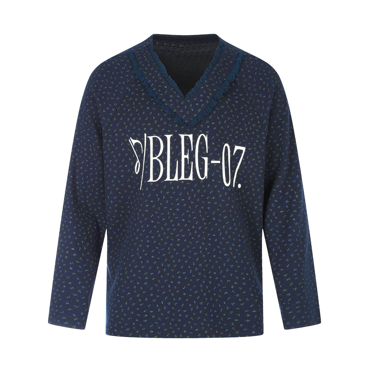 Women fine structure V-neck knitted sweater with ruffled collar EVA-US