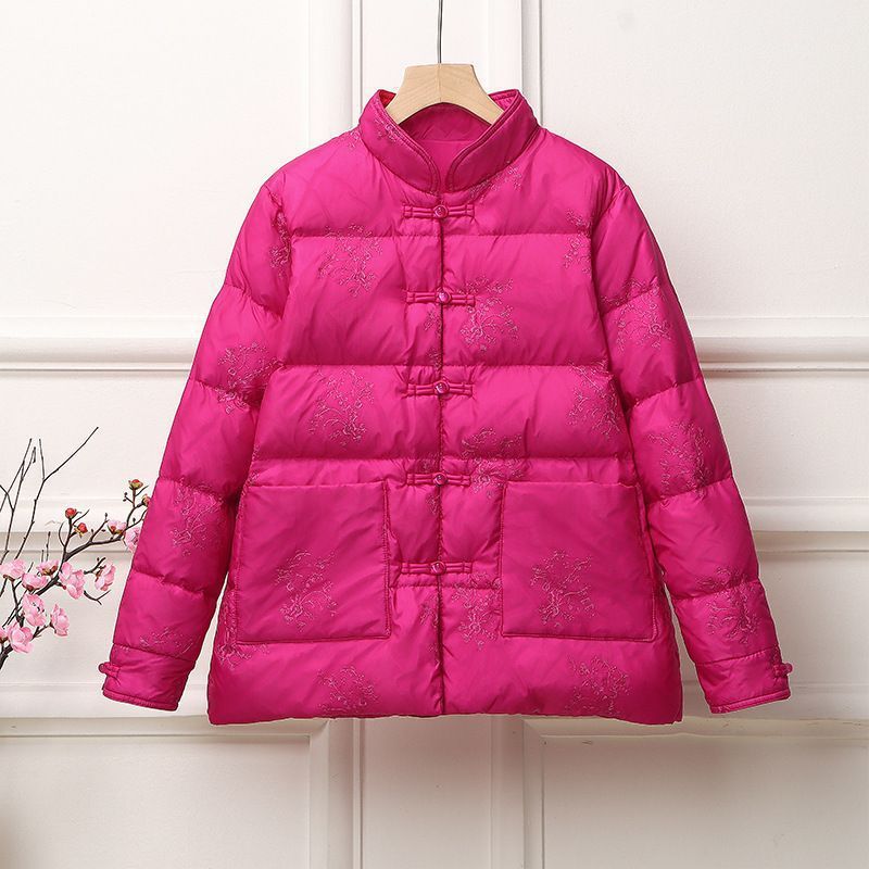 Women's padded quilted jacket with stand-up collar and traditional button placket EVA-US