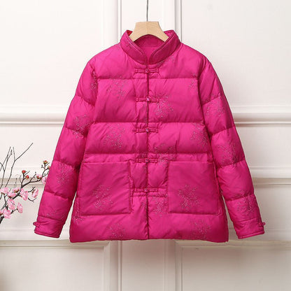 Women's padded quilted jacket with stand-up collar and traditional button placket EVA-US