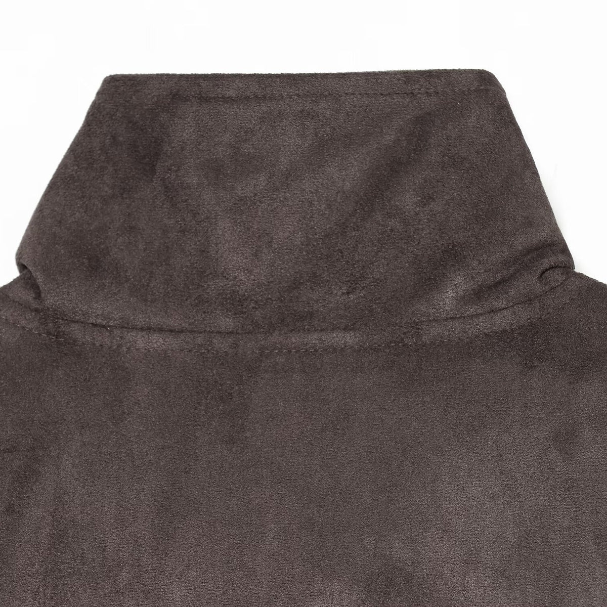 Women's Oversized Suede Look Bomber Jacket with High Stand-Up Collar, Shoulder Tabs, and Elastic Hem