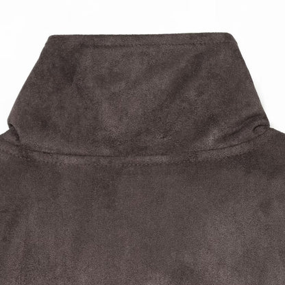 Women's Oversized Suede Look Bomber Jacket with High Stand-Up Collar, Shoulder Tabs, and Elastic Hem