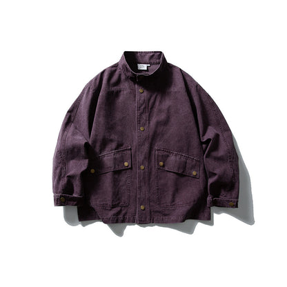 Unisex cleverly tailored canvas worker blouson jacket with stand-up collar and snap button front EVA-US