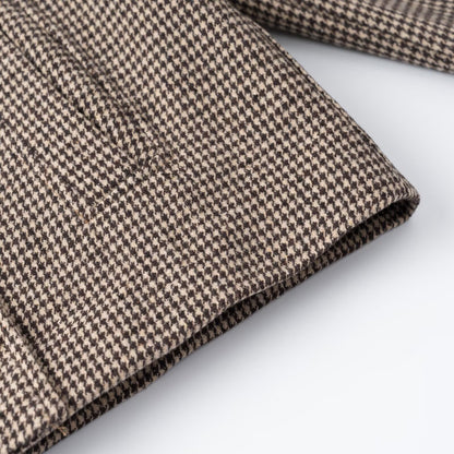 Women's Short-Cut Double-Breasted Houndstooth Blazer with Tailored Silhouette and Golden Decorative Buttons EVA-US