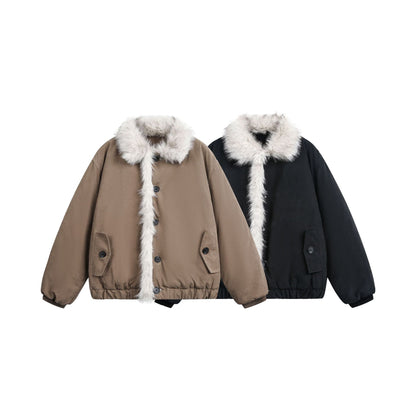 Women's short jacket in boxy cut with wide faux fur collar EVA-US