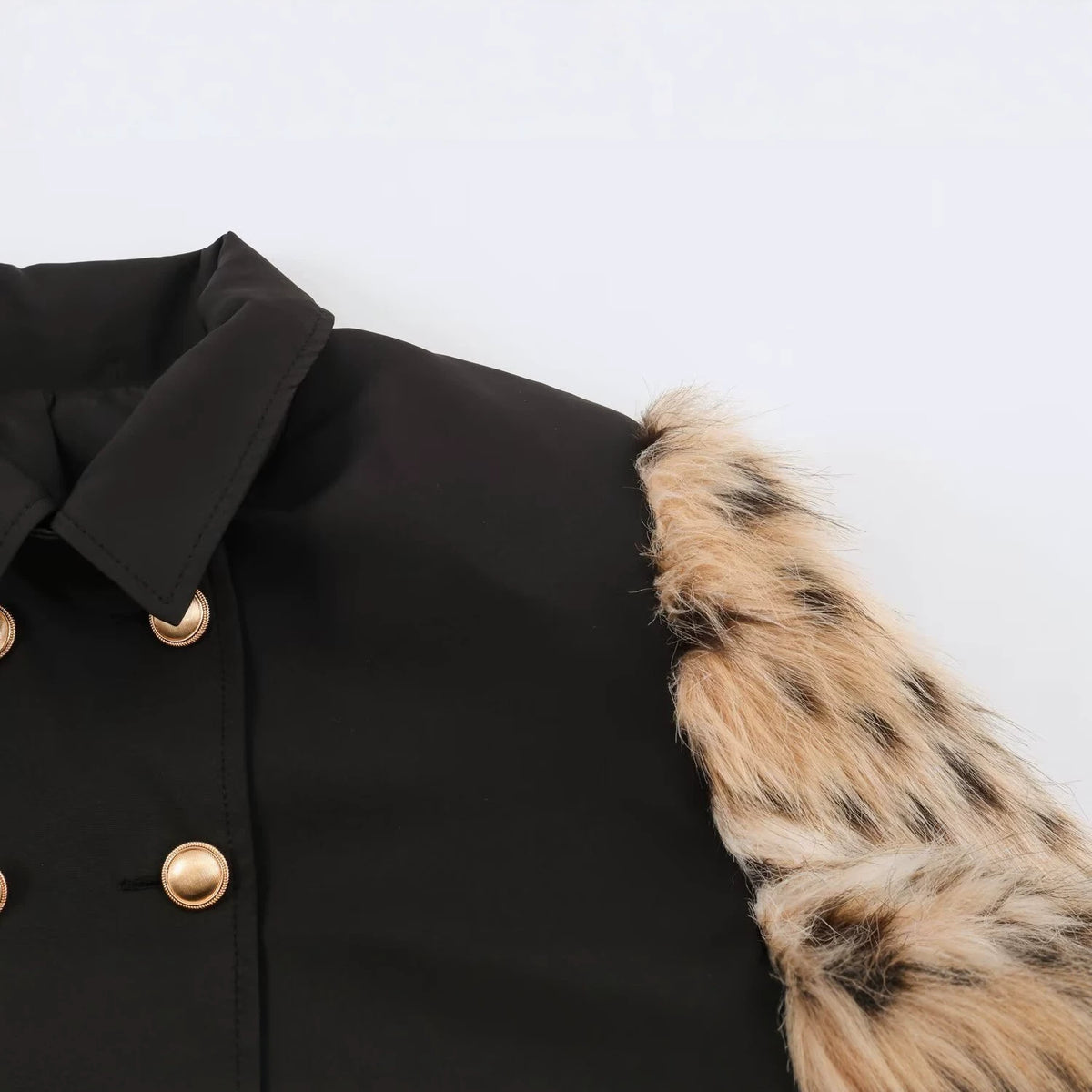 Women's Double-Breasted Short Jacket with Faux Fur Sleeves EVA-US