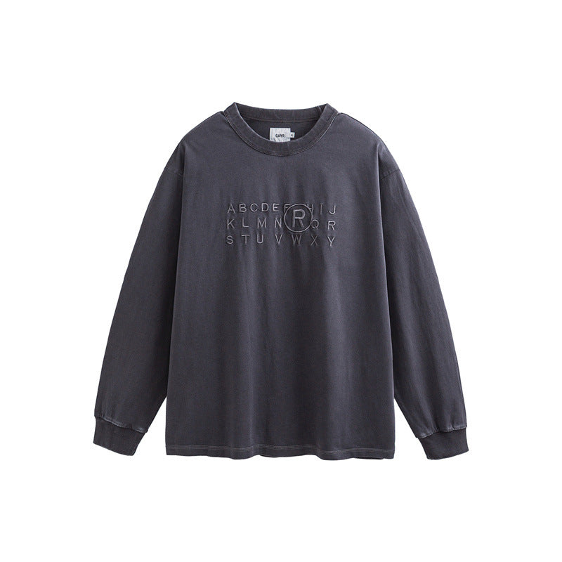 Unisex Oversize Long Sleeve Sweatshirt with Relief Logo and Vintage Washed Cotton Blend EVA-US