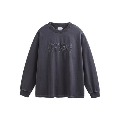 Unisex Oversize Long Sleeve Sweatshirt with Relief Logo and Vintage Washed Cotton Blend EVA-US