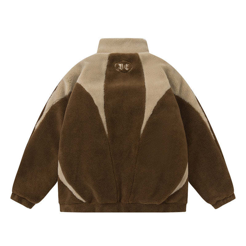Unisex Oversized Teddy Fleece Jacket with High Standing Collar EVA-US