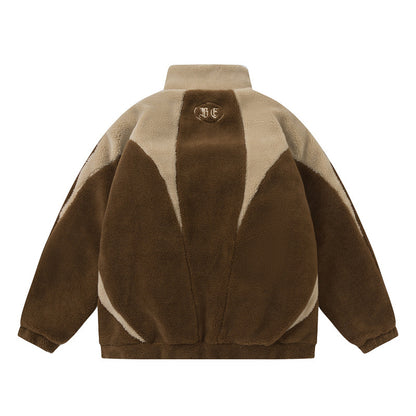 Unisex Oversized Teddy Fleece Jacket with High Standing Collar EVA-US