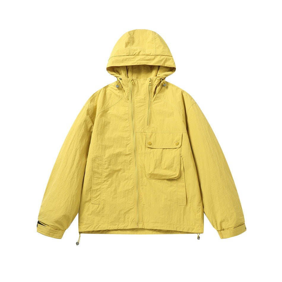 Unisex Lightweight Boxy Windbreaker with Hood, Utility Chest Pocket and Drawstring EVA-US