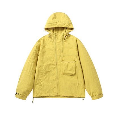 Unisex Lightweight Boxy Windbreaker with Hood, Utility Chest Pocket and Drawstring EVA-US