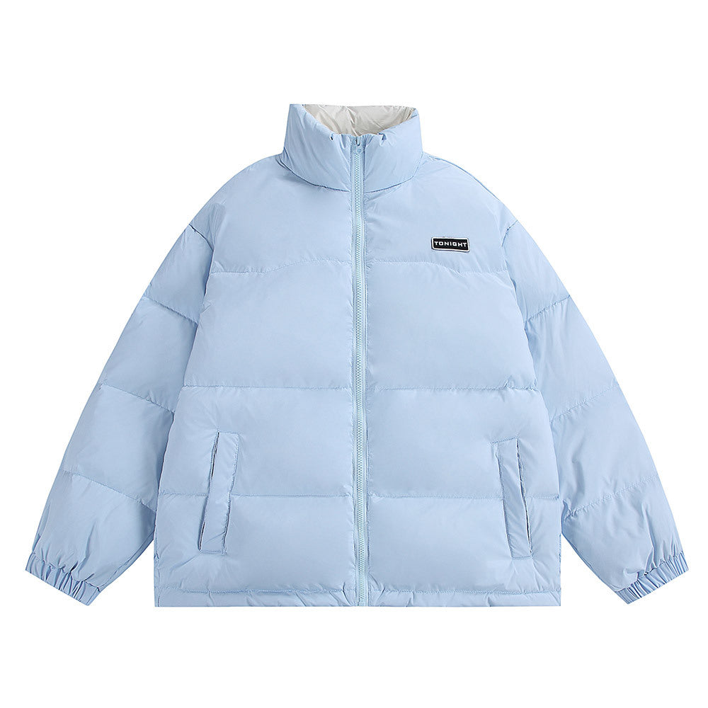 Unisex Boxy quilted oversized puffer jacket with high stand-up collar and minimal branding EVA-US