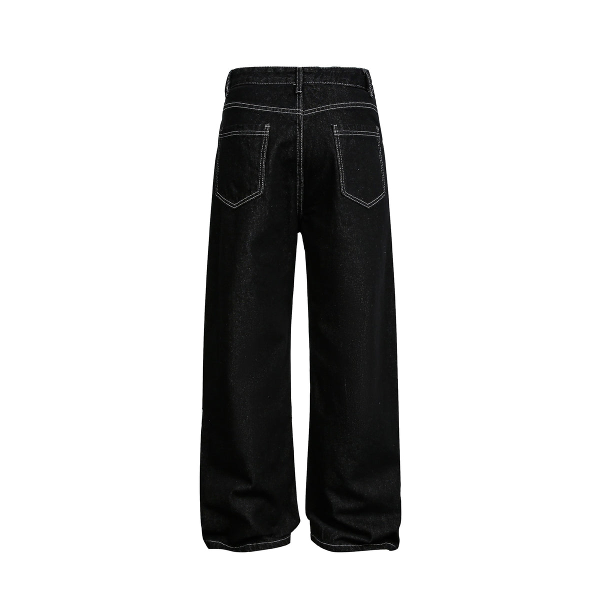 Women Wide High-Waist Jeans Pants with Asymmetrical Button Closure and Contrast Seams EVA-US