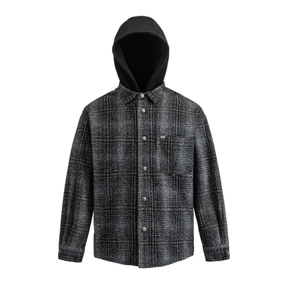 Men's Hooded Overshirt in Wool Blend with Check Pattern and Inserted Chest Pocket EVA-US