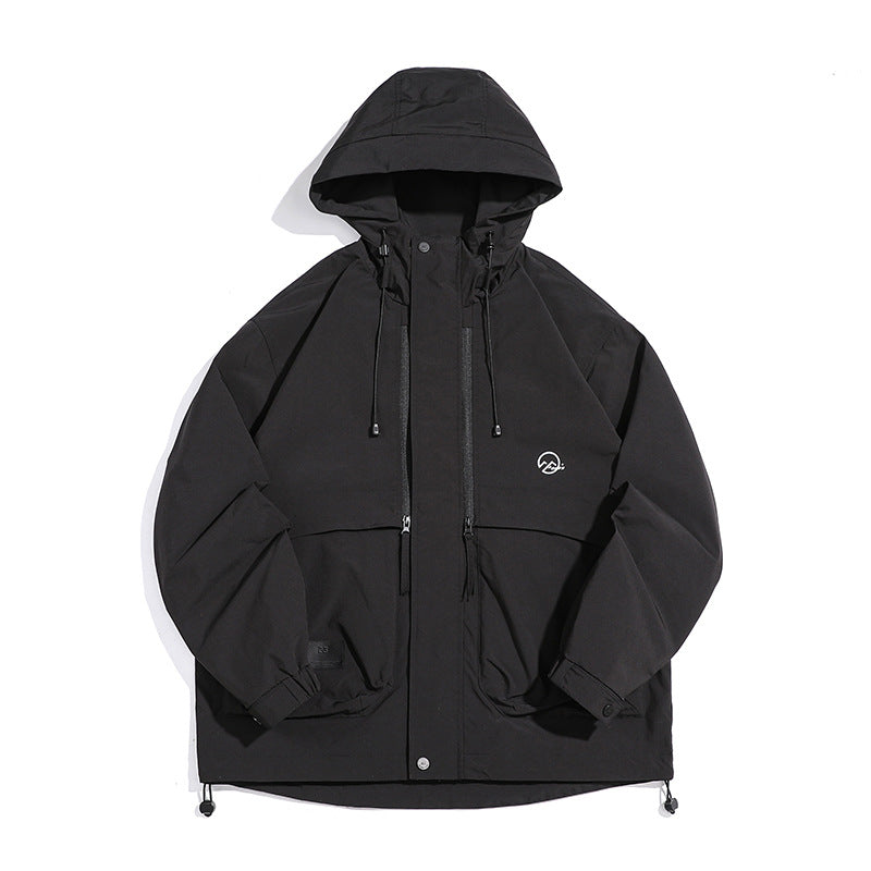 Unisex Technical Outdoor Jacket in Boxy Cut with Hood and Vertical Chest Zippers EVA-US