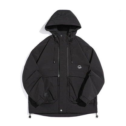 Unisex Technical Outdoor Jacket in Boxy Cut with Hood and Vertical Chest Zippers EVA-US