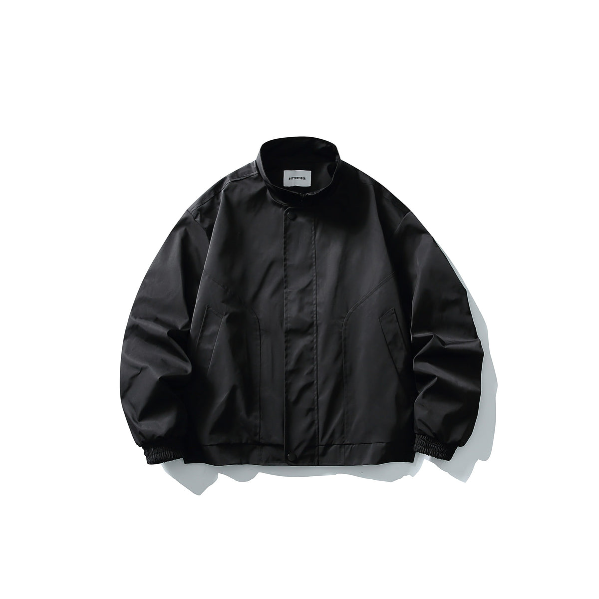 Unisex Short Cut Technical Boxy Bomber with Stand-up Collar, Snap Placket and Elastic Cuffs EVA-US