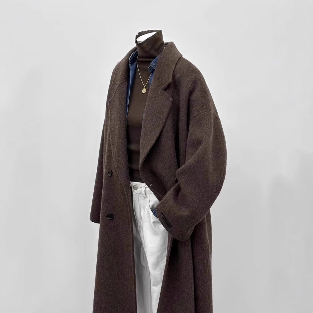 Women Oversized Wool Coat with Wide Lapels and Relaxed Silhouette EVA-US