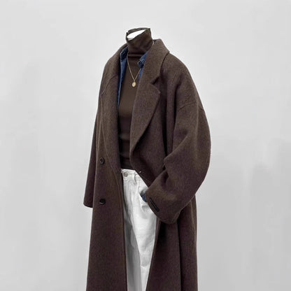 Women Oversized Wool Coat with Wide Lapels and Relaxed Silhouette EVA-US