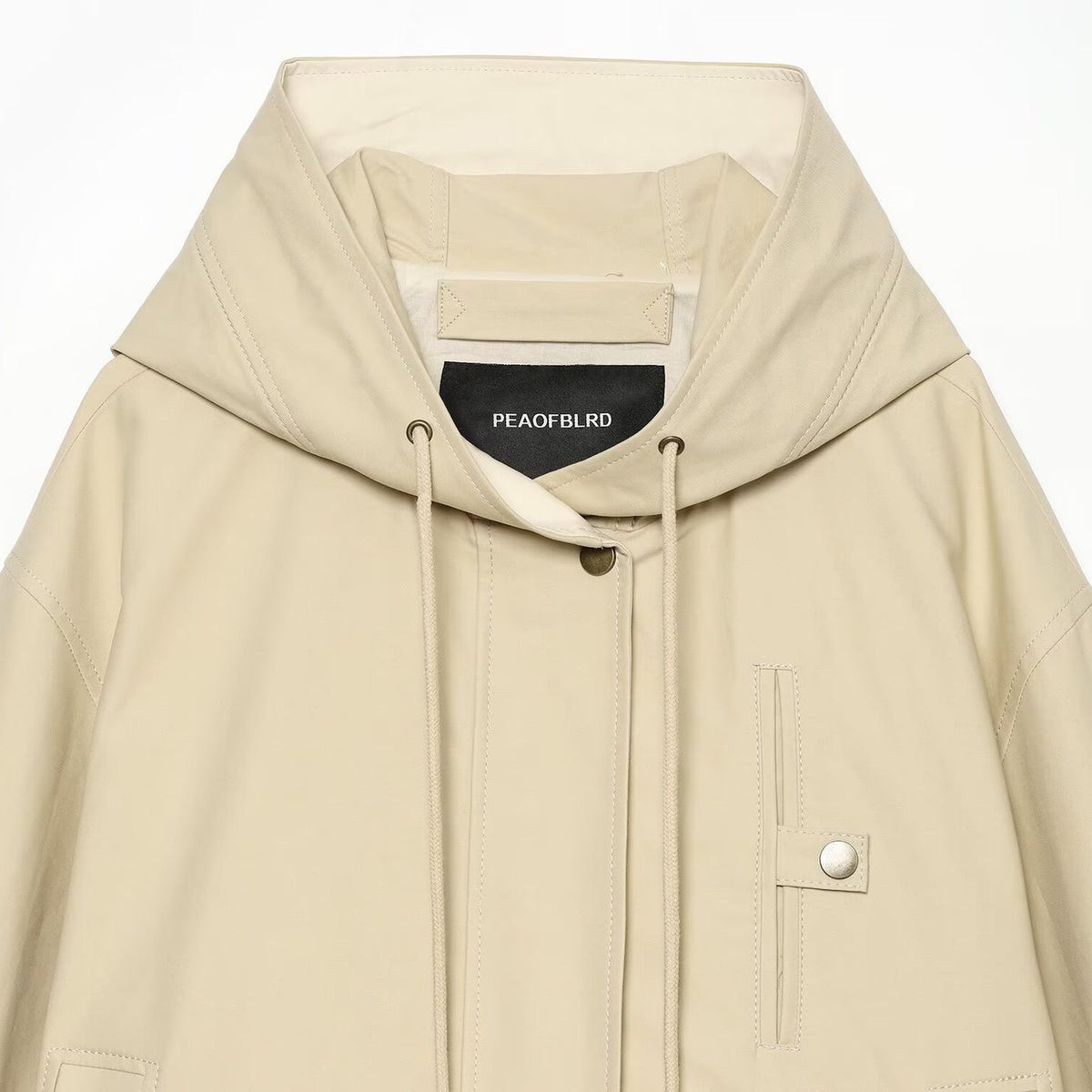 Women's Short Hooded Jacket with Drawstring, Concealed Snap Placket and Patch Pockets EVA-US