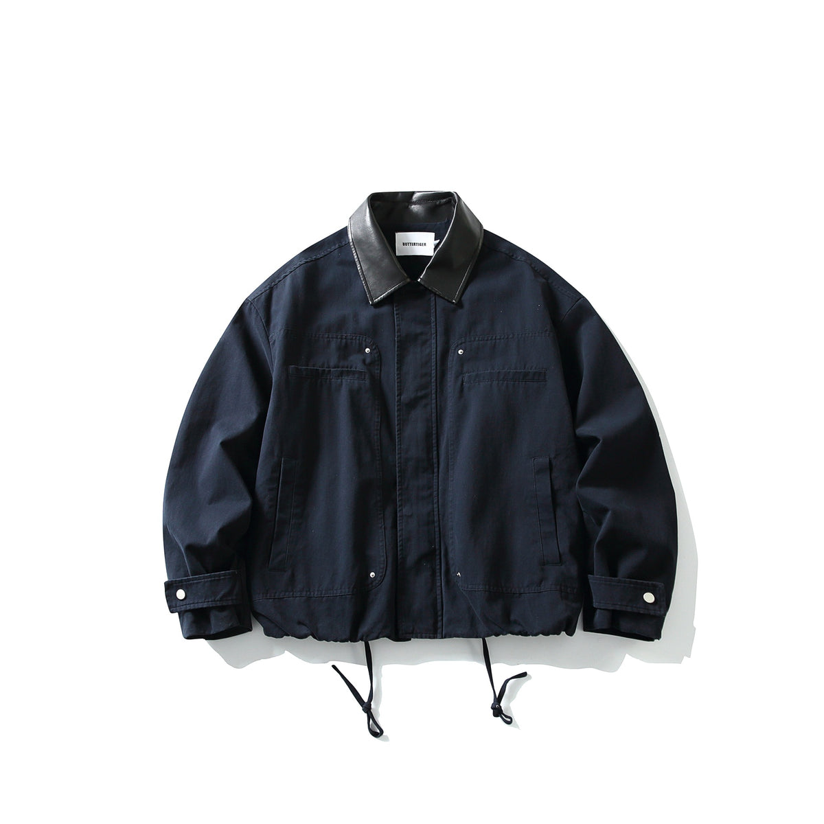 Men's field jacket in boxy cut with leather collar and drawstring EVA-US