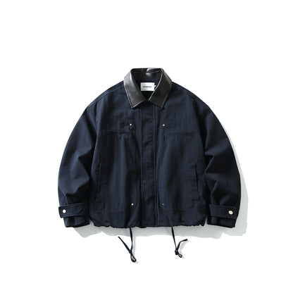 Men's field jacket in boxy cut with leather collar and drawstring EVA-US