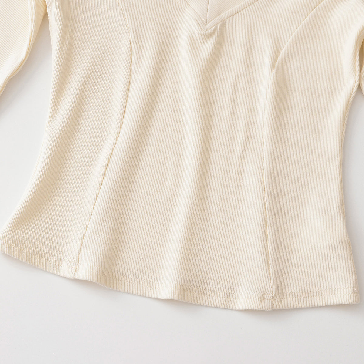 Women's Ribbed Long Sleeve Shirt with V-Neck and Tailored Fit EVA-US