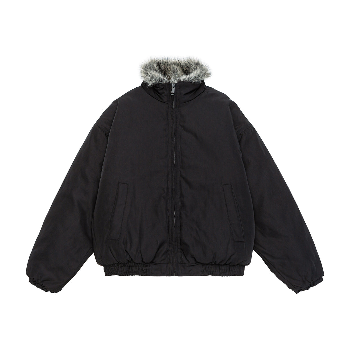 Women's oversized padded bomber jacket with elastic hem and faux fur trim EVA-US
