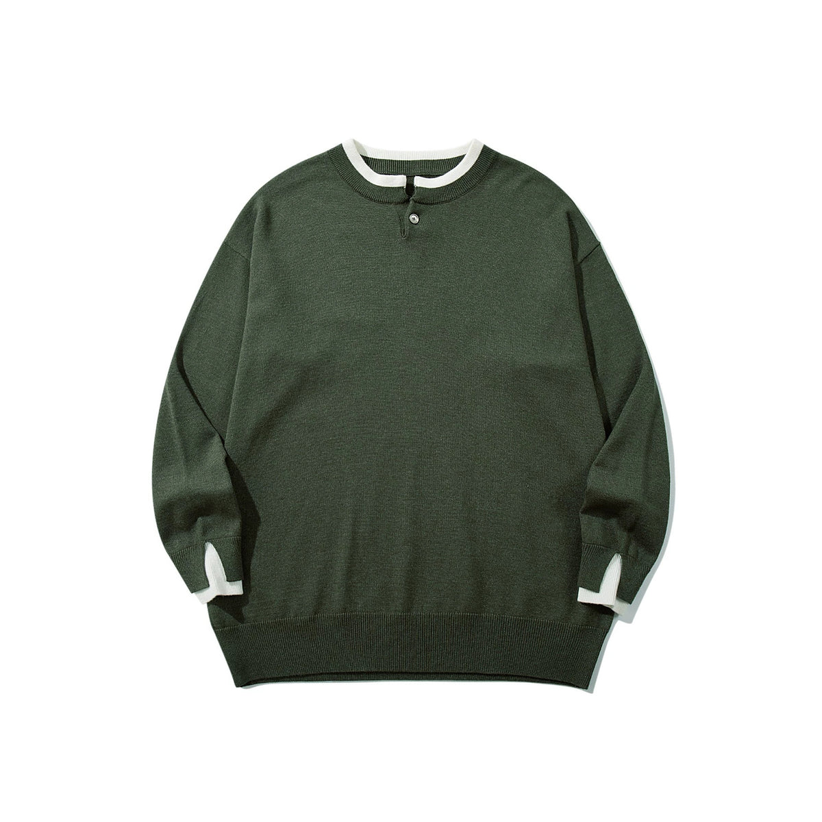 Unisex Oversize knit pullover with short Henley button placket and thumb hole cuffs EVA-US